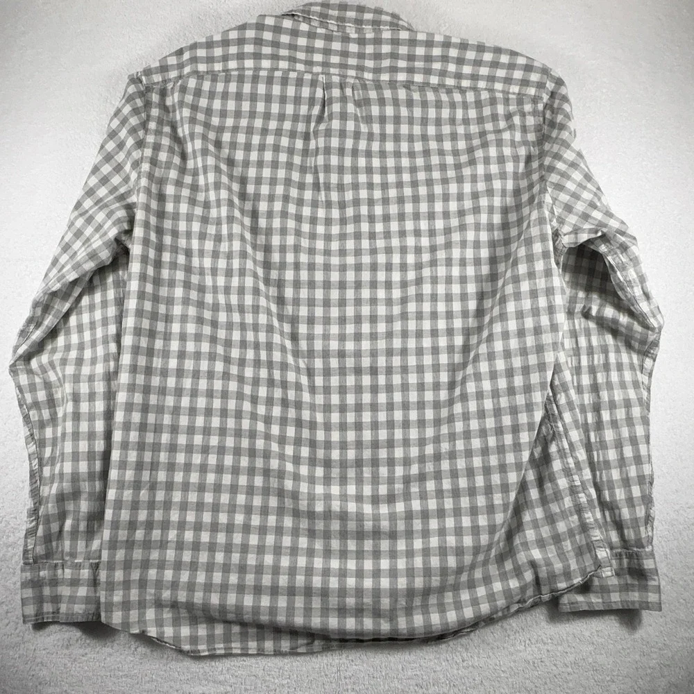 J.Crew Stretch Button Down Shirt Men's XL‎ Slim Untucked Plaid Gray White Cotton